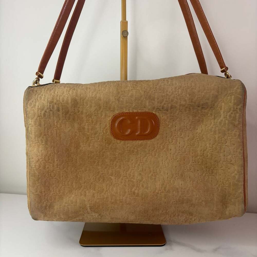Christian Dior Trotter Boston Handbag in Suede Beige